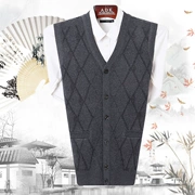 Trung niên cardigan mùa thu và mùa đông áo len vest nam không tay dệt kim len dày V-Cổ len vest vest vest nam