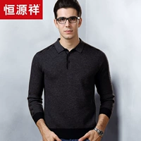 Hengyuanxiang dài tay T-Shirt nam mùa thu và mùa đông mới ve áo áo len tinh khiết len ​​trung niên áo len nam daddy áo khoác hoodie nam