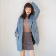 Mùa đông 2016 mới của phụ nữ Hàn Quốc áo khoác len phong cách cổ điển retro trong phần dài của áo len lông ve áo - Trung bình và dài Coat