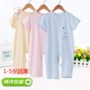 Trẻ em jumpsuit cotton kích thước lớn 2-3 năm tuổi 4-5 bé một mảnh đồ ngủ ngắn tay mỏng trẻ em romper mùa hè mở đồ bơi trẻ em