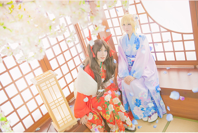 taobao agent [Yifangge] Custom!Fate series COS Tosaka 系/Saber New Year's sleeve kimono cosplay female