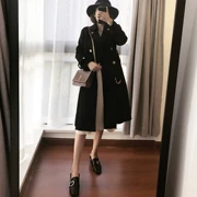Áo khoác len nữ 2017 mùa đông mới dành cho nữ dài phiên bản Hàn Quốc của áo mỏng mỏng qua đầu gối len đen - Trung bình và dài Coat