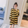Trang phục bà bầu 2018 mùa thu mới phiên bản Hàn Quốc của sọc màu thời trang giản dị buông xõa bà bầu nóng bỏng áo len mẹ Hàn Quốc đầm bầu cao cấp