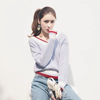 Thời trang thu đông 2018 mới của phụ nữ thời trang áo len cổ chữ V sọc rộng, áo len dài, áo khoác nữ phiên bản Hàn Quốc - Cardigan áo cardigan nữ