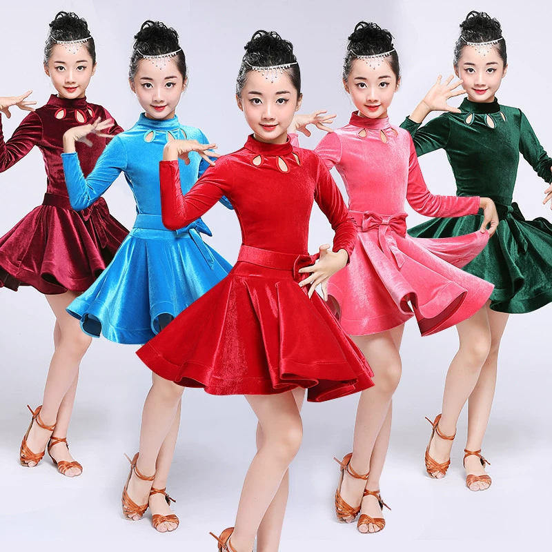 Váy khiêu vũ Latin mới dành cho trẻ em thi đấu cao cấp Quần áo bé gái mùa thu và mùa đông tay dài thực hành kiểm tra quần áo hiệu suất ra khỏi dịch vụ - Trang phục