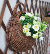 Wicker tường treo flower vase giỏ hoa chậu hoa ban công hoa đứng tường treo vật liệu tự nhiên vòng vườn làm bằng tay
