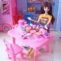 Chơi đồ chơi nhà mô phỏng đồ nội thất nhà bếp nhà hàng bàn ăn và ghế màu hồng kem thực phẩm chơi phụ kiện đồ chơi cô gái đồ chơi cho trẻ sơ sinh