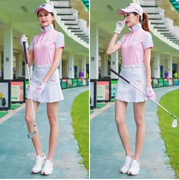 18 new golf quần áo phù hợp với mùa hè ladies đứng cổ áo POLO áo váy slim slimming xếp li váy