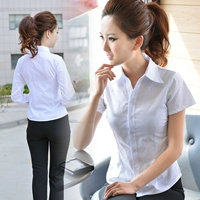 CV đi lại chuyên nghiệp nữ công nhân ngắn tay áo sơ mi trắng Slim phù hợp với đơn giản sọc áo yếm dụng cụ cotton áo sơ mi kiểu nữ