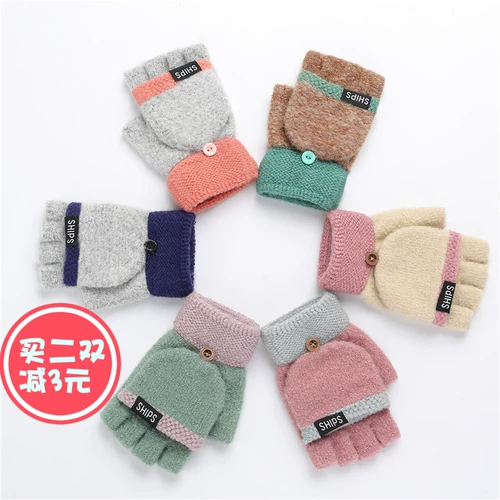 Перчатки, комплект, демисезонный удерживающий тепло зимний пластырь для школьников, без пальцев, в корейском стиле