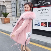 Giải phóng mặt bằng chống mùa! 2017 mùa đông Hàn Quốc cổ áo lông thú lớn xuống áo khoác của phụ nữ dài áo khoác dày