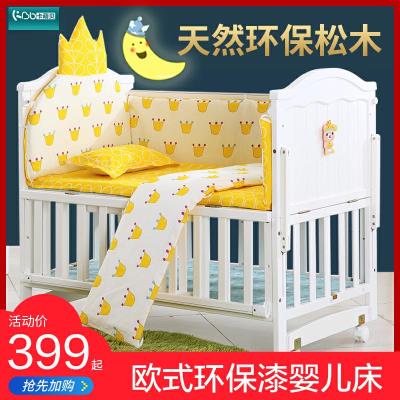 Nôi cao cấp khâu giường lớn gỗ cứng cho bé Nôi đa chức năng màu trắng phong cách Châu Âu Bb ngủ giường trẻ sơ sinh - Giường trẻ em / giường em bé / Ghế ăn
