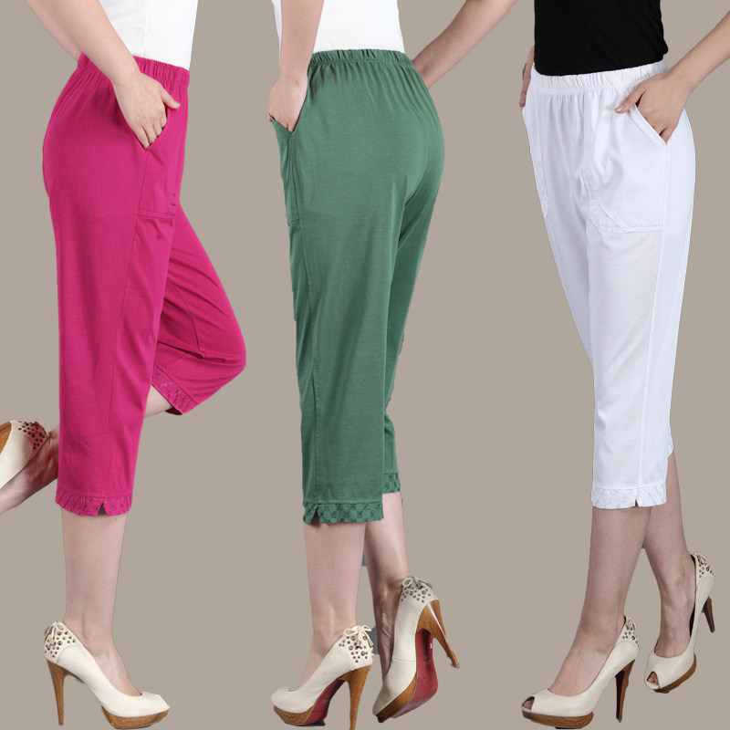 Trung và cũ tuổi của phụ nữ quần mùa hè phần mỏng mẹ nạp bảy quần quần kích thước lớn cao eo trung niên thể thao quần âu quần âu