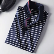 Mùa hè vội vã net lỗ rỗng đôi lụa ánh sáng biển linh hồn sọc chì t-shirt nam polo Polo áo kinh doanh ve áo ngắn tay áo