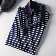 Mùa hè vội vã net lỗ rỗng đôi lụa ánh sáng biển linh hồn sọc chì t-shirt nam polo Polo áo kinh doanh ve áo ngắn tay áo áo sơ mi polo