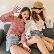 Mùa hè của phụ nữ Hàn Quốc phiên bản của màu rắn lỏng lỏng mỏng dài tay áo chống nắng áo thun voan T-Shirt top + ren khai thác