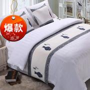 Khách sạn khách sạn màu xanh và trắng sứ vải cao cấp khách sạn giường khăn khách sạn giường cờ giường đuôi pad bảng cờ giường bìa phong cách Trung Quốc