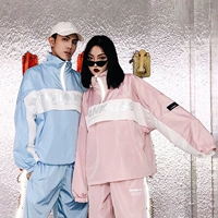 Prank Kiss Li Yunuo thời trang đường phố nguyên bản Prks mùa thu tinh nghịch đôi áo khoác lửng trùm đầu áo khoác nam áo gió hàng hiệu