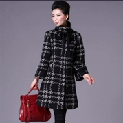 Mùa thu và mùa đông áo khoác len houndstooth mới Phiên bản Hàn Quốc của việc tự tu luyện trong đoạn văn dài áo choàng dài cỡ lớn của phụ nữ - Trung bình và dài Coat