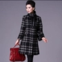 Mùa thu và mùa đông áo khoác len houndstooth mới Phiên bản Hàn Quốc của việc tự tu luyện trong đoạn văn dài áo choàng dài cỡ lớn của phụ nữ - Trung bình và dài Coat áo măng tô