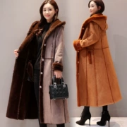 Áo khoác trùm đầu 2017 mùa đông mới của phụ nữ đơn ngực phần dài cộng với nhung dày lông một chiếc áo khoác để giữ ấm
