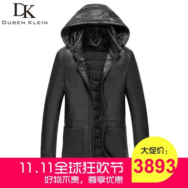 Hồng Kông truy cập mùa đông nam giới có mũ trùm đầu xuống áo khoác da nam giới có núm vú vượt qua áo khoác nam mỏng giữa chiều dài - Quần áo lông thú