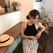 2018 mùa hè mới nữ sinh viên mặc ngắn màu rắn đan đáy áo off-vai mỏng giảm béo vest