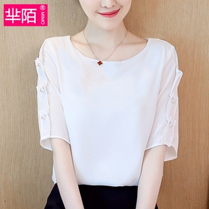 Áo sơ mi chiffon ngắn tay mùa hè của phụ nữ ăn mặc 2018 làn sóng mới lỏng mỏng ren đầu siêu cổ tích ngọt ngào