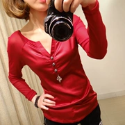 Mùa xuân áo sơ mi nhỏ mới mỏng voan đáy áo ren sexy dài tay T-Shirt triều của phụ nữ lưới áo khoác ngắn