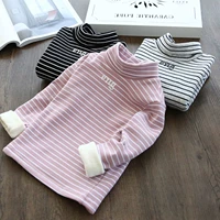 Mùa đông bé gái cotton cộng với nhung cao cổ áo sọc đáy áo trẻ em thư đầu ấm áo thun mùa thu shop trẻ em