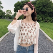 Mùa hè ăn mặc của phụ nữ Hàn Quốc phiên bản của nhỏ tươi Mỏng hoang dã mỏng ngắn voan hoa sling bên ngoài mặc vest + khăn choàng