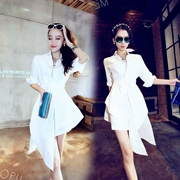 Áo sơ mi dài tay trong phần dài của áo sơ mi trắng nữ phiên bản Hàn Quốc của phụ nữ không thường xuyên 2017 mùa xuân hè mới áo khoác cardigan - Áo sơ mi
