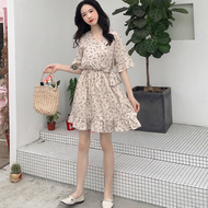 Mùa hè nghệ thuật mới nhỏ tươi voan ngắn tay đầm nữ cao eo V-cổ lá sen tay áo với một búp bê váy thủy triều đầm dự tiệc sang trọng trẻ trung