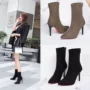 Giày cao gót thu đông 2019 mới cho bé Giày cao gót mũi nhọn cao gót đế xuồng Hàn Quốc boot cao cổ nữ zara