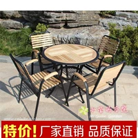 Giải trí ngoài trời đồ nội thất gỗ rắn tếch rèn sắt bảng và ghế patio cà phê ngoài trời thanh ban công bảng và ghế bộ ghế ban công