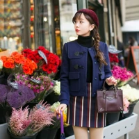 Te Xiaoyi mùa đông mới ngọt ngào và đáng yêu sừng cổ điển khóa áo len ngắn áo phao nữ hàn quốc