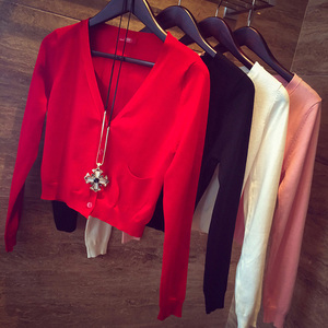 Slim slimming eo cao Hàn Quốc ngắn áo len cardigan của phụ nữ màu rắn dài tay áo bên ngoài có một chiếc áo khoác nhỏ khăn choàng vest vai