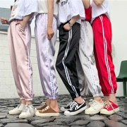 Mùa hè ăn mặc của phụ nữ Hàn Quốc phiên bản của lỏng hoang dã sọc thể thao quần harem quần mỏng dòng chín quần cao eo quần âu quần