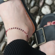 Phong cách Hàn Quốc sterling bạc chuyển hạt garnet tự nhiên năm sinh dây đỏ vòng chân nữ mô hình món quà sinh nhật - Vòng chân