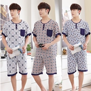 Mùa hè nam cotton lụa ngắn tay quần phù hợp với rayon ngắn tay quần đồ ngủ cotton năm-quần nhà dịch vụ người đàn ông