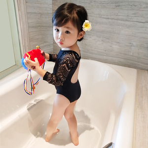 Cô gái đồ bơi quần áo trẻ em mùa hè mới công chúa Xiêm đen ren trẻ em của áo tắm cô gái bé dài tay áo tắm