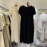 Летняя одежда, южнокорейский товар, длинное платье, в корейском стиле, 2023, свободный крой, V-образный вырез, на шнурках