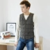 Áo vest nam cotton ngắn ấm áp vest vest vai trung niên cổ chữ V bó sát vest mùa thu và mùa đông hoang dã lót