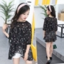 Cô gái ngắn tay áo mùa hè 2018 mới của Hàn Quốc phiên bản của trẻ em lớn voan áo sơ mi hoa thêu trẻ em của nước ngoài áo sơ mi cửa hàng quần áo trẻ em