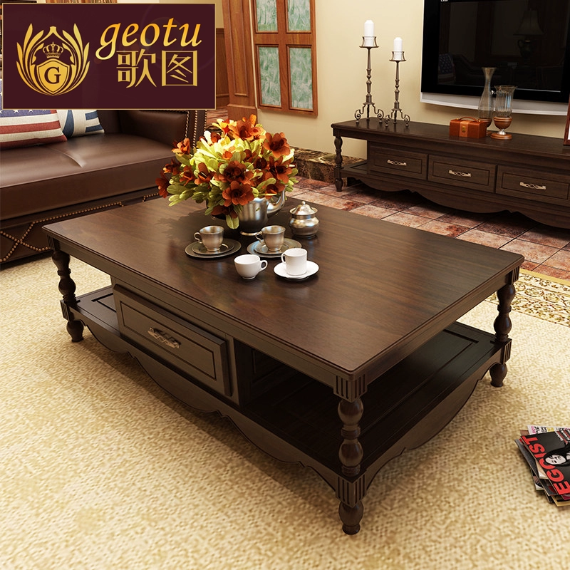 Song Hình nước Mỹ đăng nhập bàn cà phê phòng khách retro Xiaomei Jianmei gỗ rắn bàn cà phê TV tủ đồ nội thất - Bàn trà