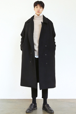 Áo khoác mùa đông mùa thu vai áo len nam giới thanh niên Hàn Quốc phần dài lỏng dày trên đầu gối áo len áo kaki nam Áo len