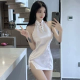 Летняя сексуальная летняя одежда, ретро белое ципао, ремень, платье, с открытой спиной