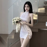 Летняя сексуальная летняя одежда, ретро белое ципао, ремень, платье, с открытой спиной