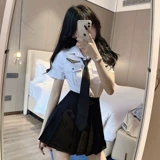 Летний модный галстук, рубашка, юбка в складку, комплект, высокая талия