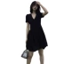 Mùa hè 2019 mới cổ chữ V ngắn tay dài đoạn cỡ lớn váy đen bút lớn một chữ Hepburn váy đen nhỏ quần áo nữ - A-Line Váy